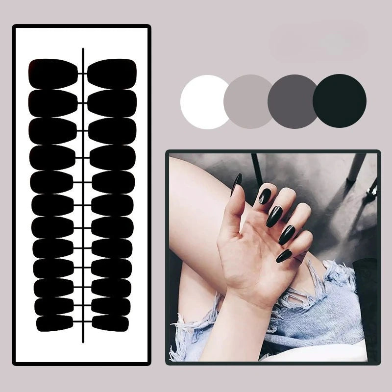 Short Squoval Press-On Nails - Glossy Solid Colors, 24-Piece Set