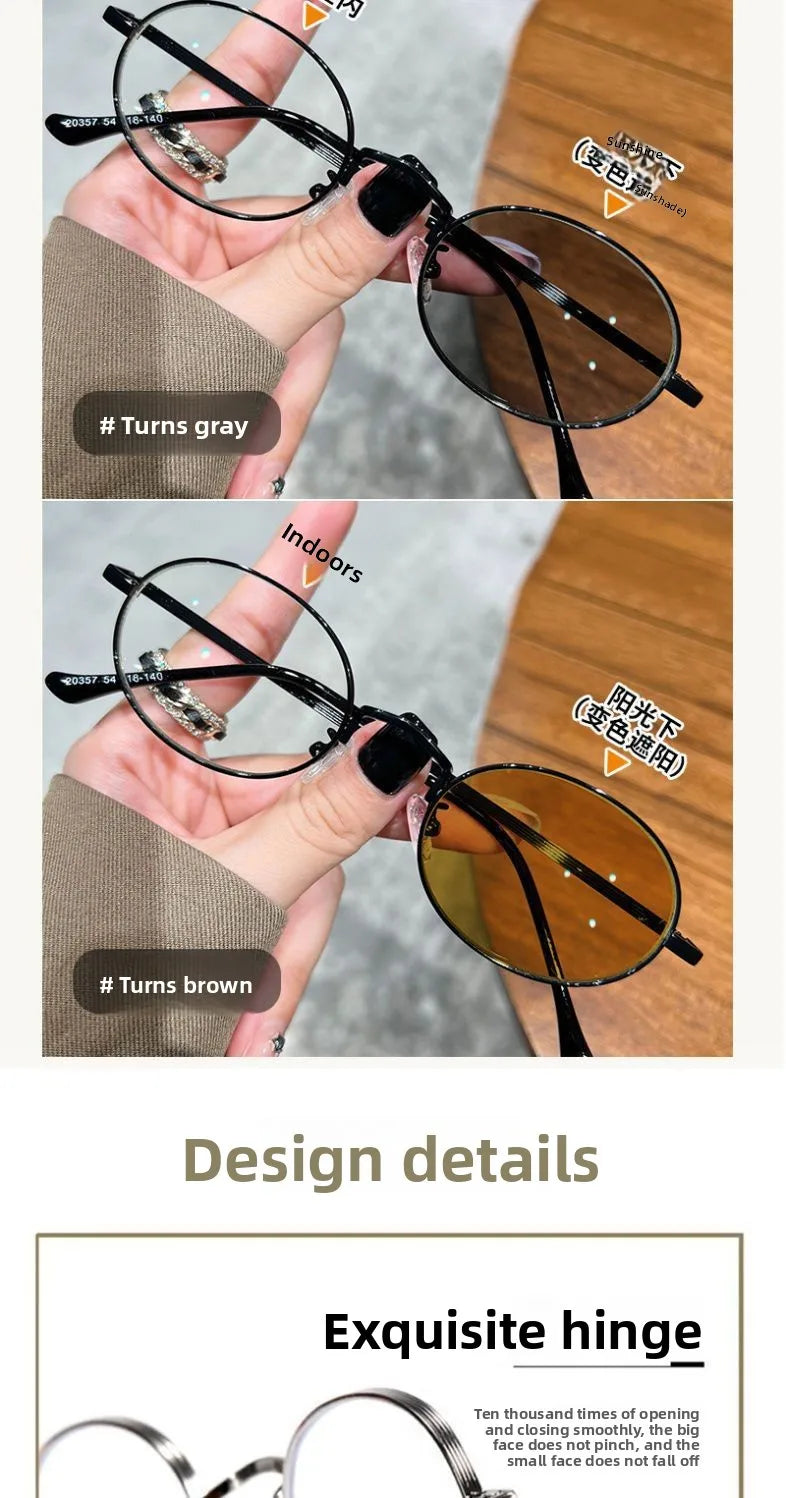 Oval Metal Photochromic Glasses | Myopia Lens Options
