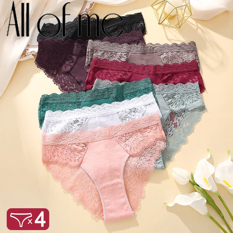 Women's Lace Back Briefs – 4-Piece Set | Sexy Hollow Out Cotton Underwear (S–XL)