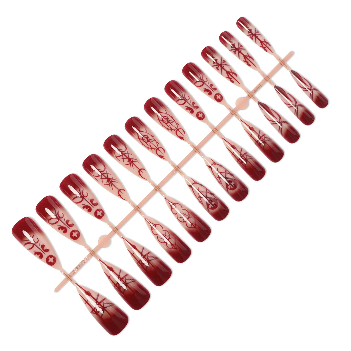 Halloween Blood-Pattern Press-On Nails – Long French Designs, 24 Pieces