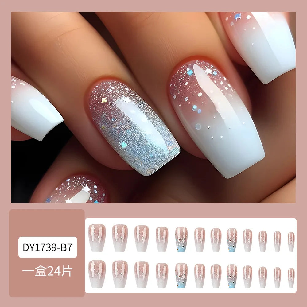 Short Ballerina Press-On Nails – Ombre Gradient Designs, 24 Pieces