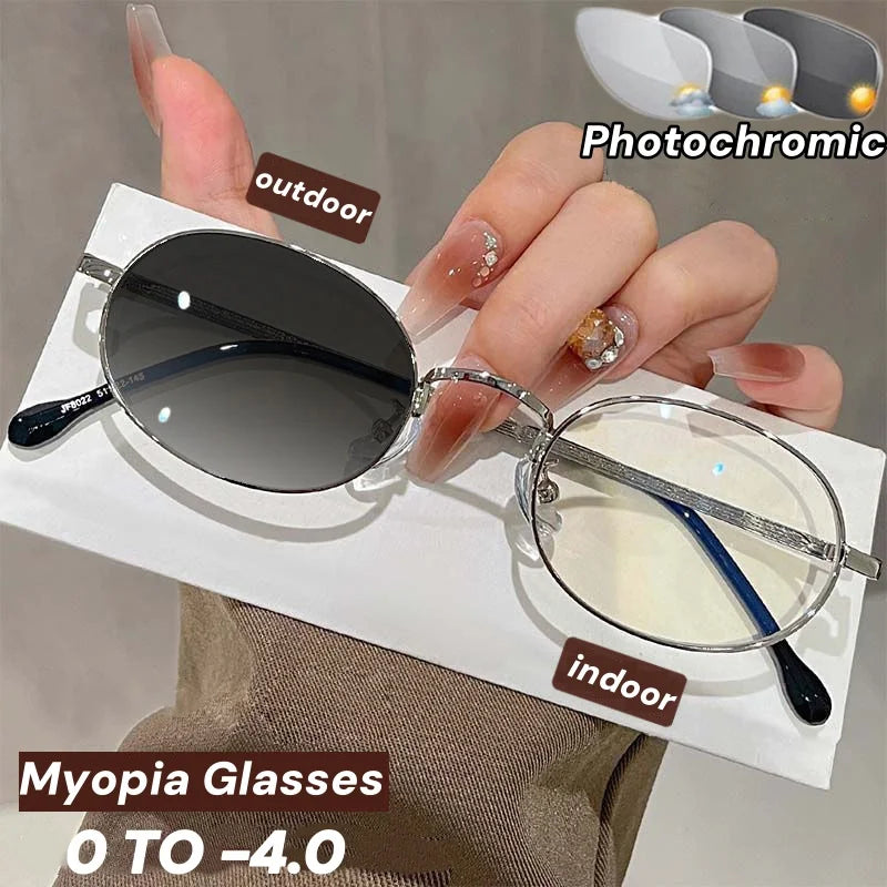 Oval Metal Photochromic Glasses | Myopia Lens Options