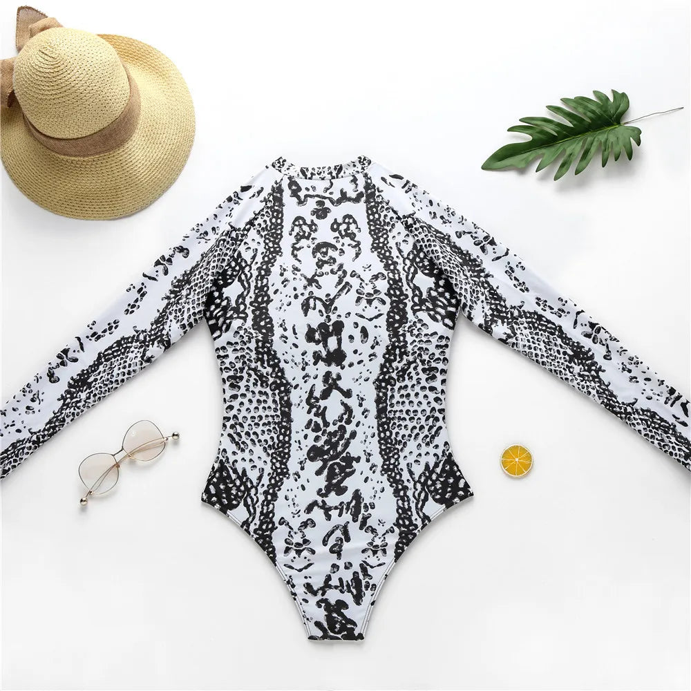 Color Block Surfing One-Piece Swimsuit — Long Sleeve Zipper | Women's Sport Swimwear