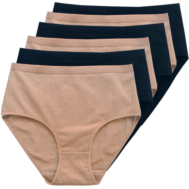 Women's Plus Size Cotton High Waist Briefs – 6-Pack | Breathable Solid Color Underwear (S–2XL)