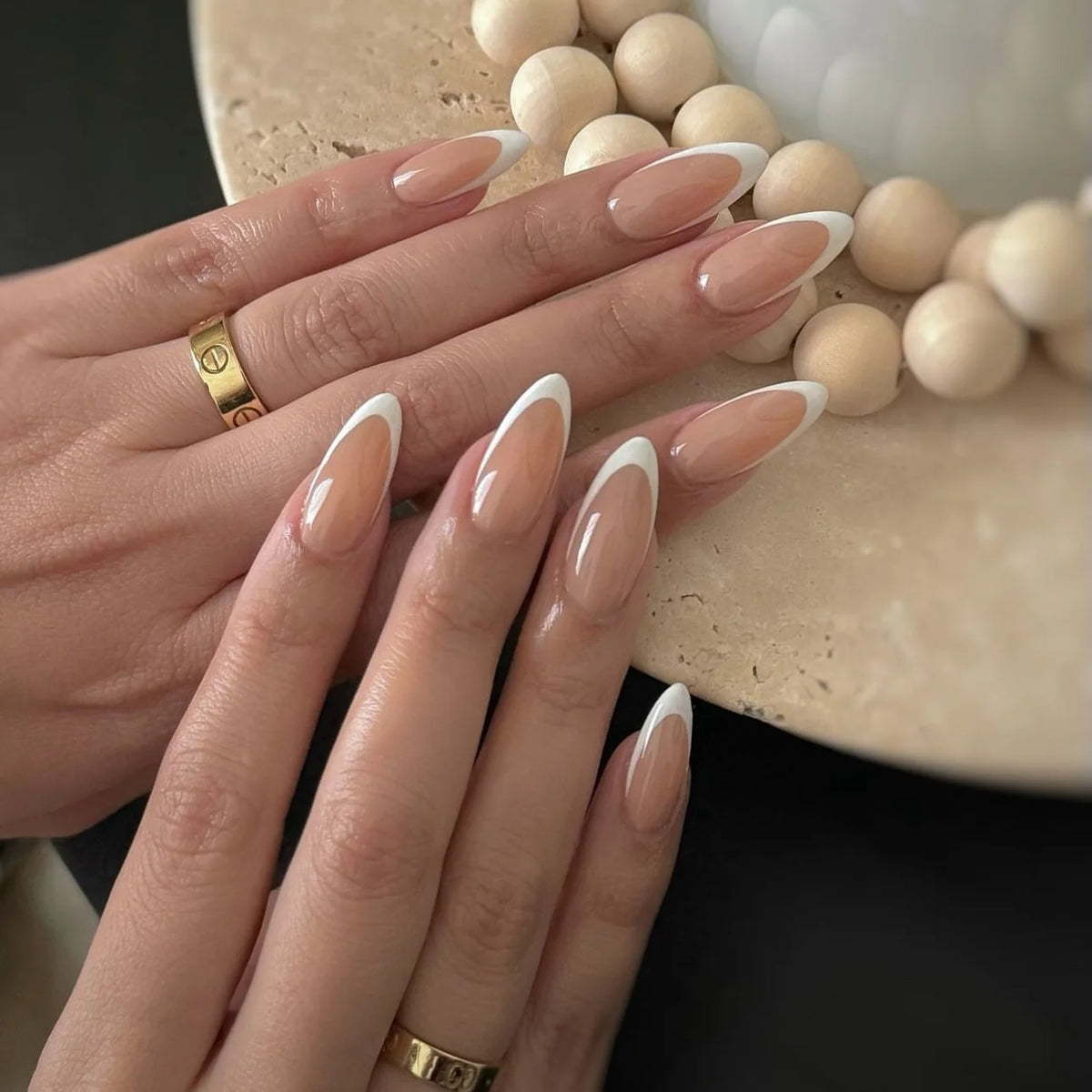 Almond Press-On Nails - French Tip & Gradient Designs, 24-Piece Set