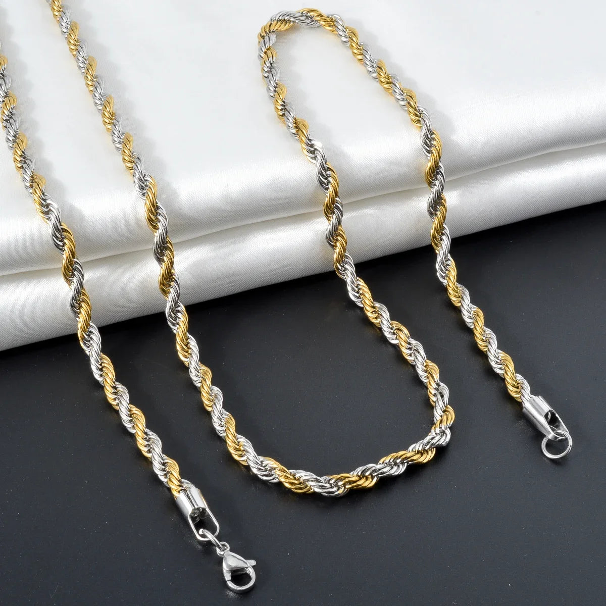 Twisted Rope Chain Necklace – 3mm Punk Stainless Steel Long Necklace for Men & Women