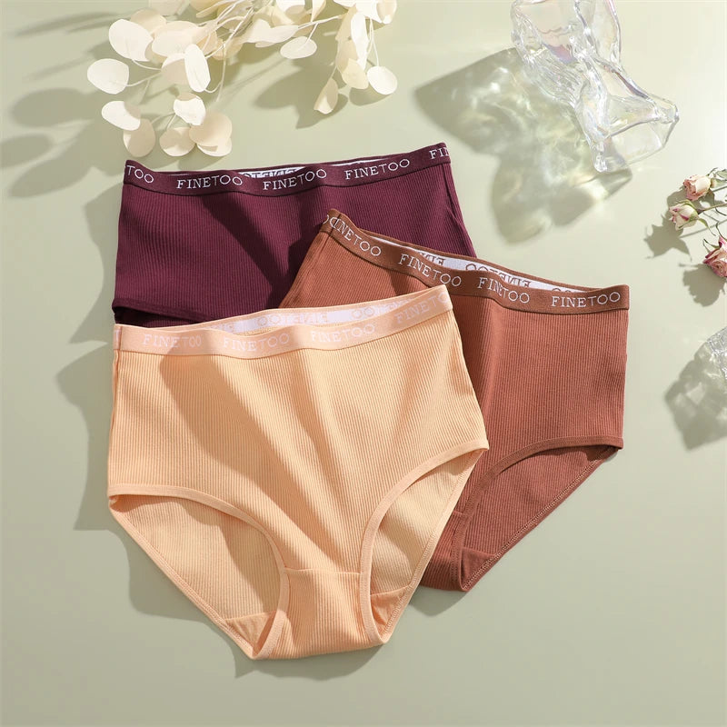 4Pcs/Set Women's Ribbed Striped Cotton Briefs Plus Size Panties Lady High Waist Breathable Underwear Solid Lingerie Shorts S-XXL