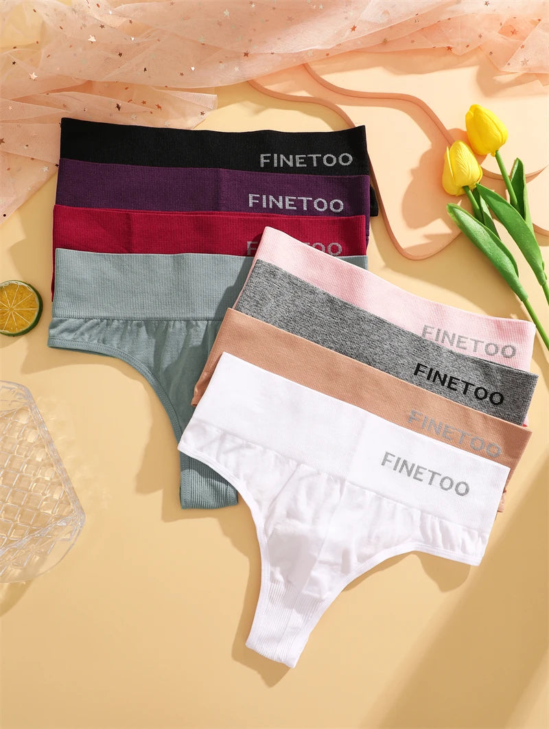 FINETOO 3pcs Women's Stretchy Panties Sexy High Waist Thongs Plus Size Underwear for Female Breathable Solid Soft Lingerie M-2XL