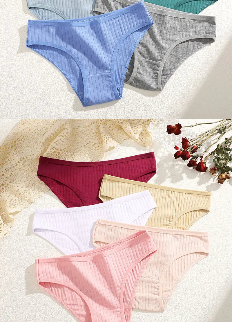 FINETOO 4Pcs Sexy Cotton Panties for Women Underwear Striped Panty Female Soft Lingeries Briefs Pantys Girl Underpant Intimates