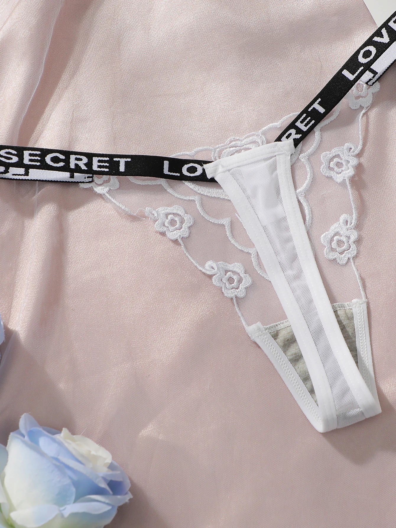 2-Pack Embroidered Rose Thong Set — Sheer Mesh G-String | Women's Sexy Lingerie