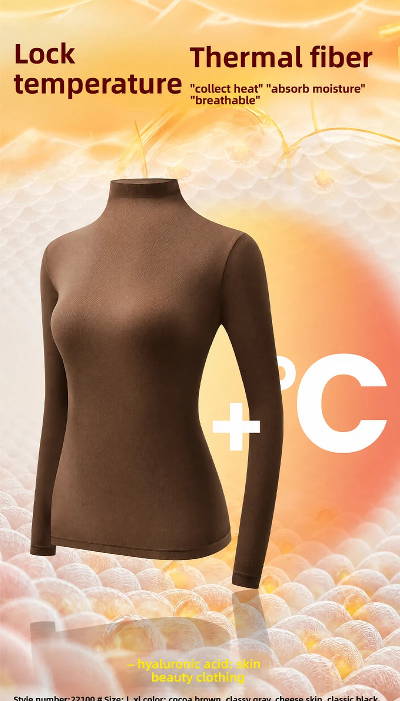 High-Collar Seamless Thermal Set – Long-Sleeve Warm Base Layer for Women, High-Rise (L–XL, 4 Color Sets)