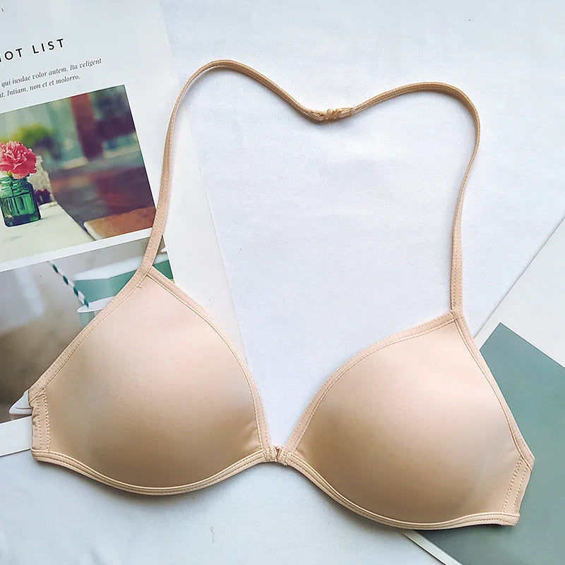Triangle Cup Front-Closure Bralette — Seamless Wire-Free Cross-Back Bra