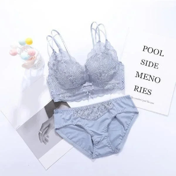 Women's Deep V Sexy Push Up Bra for Small Flat Chest | Ultra-Thick 3D Cup Lingerie with Gathered Back | Wire-Free Beaded Bra Set (32–38 / 70–85 AB)