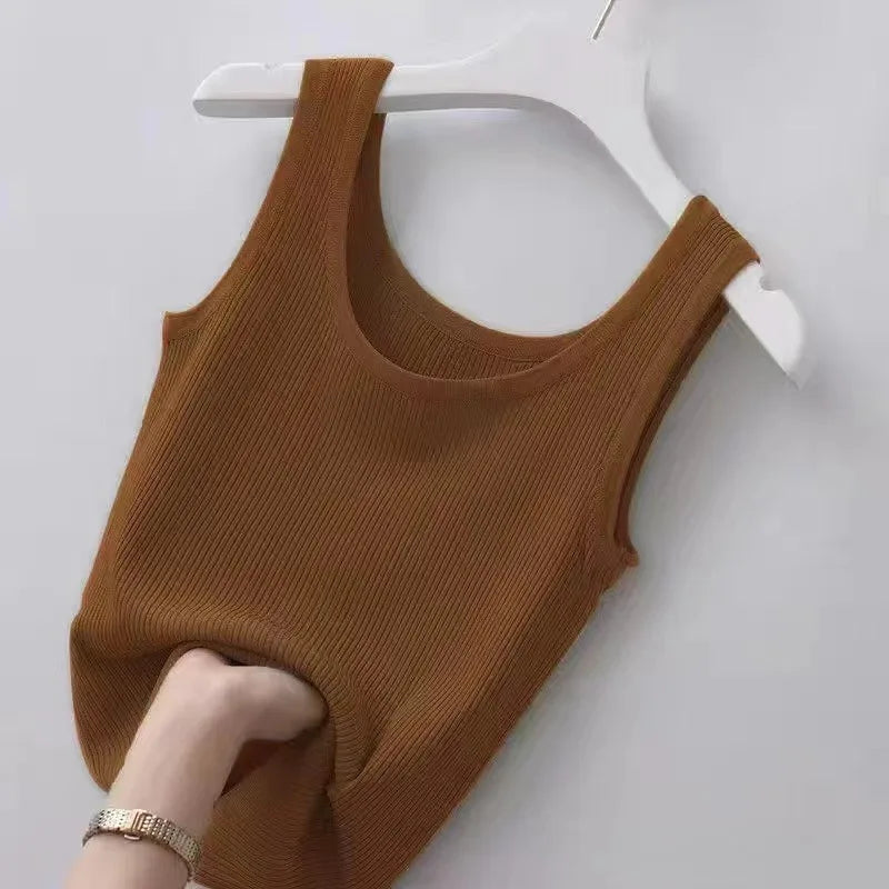 Knit Cotton Camisole Tank Top – Round Neck Sleeveless Crop Top for Women (M–5XL, 6 Colors)