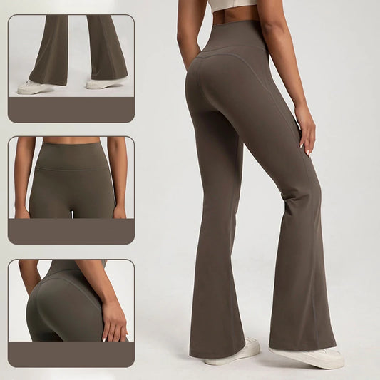 High-Waist Wide Leg Yoga Leggings – Slim Seamless Bell Bottom Pants for Gym & Casual Wear