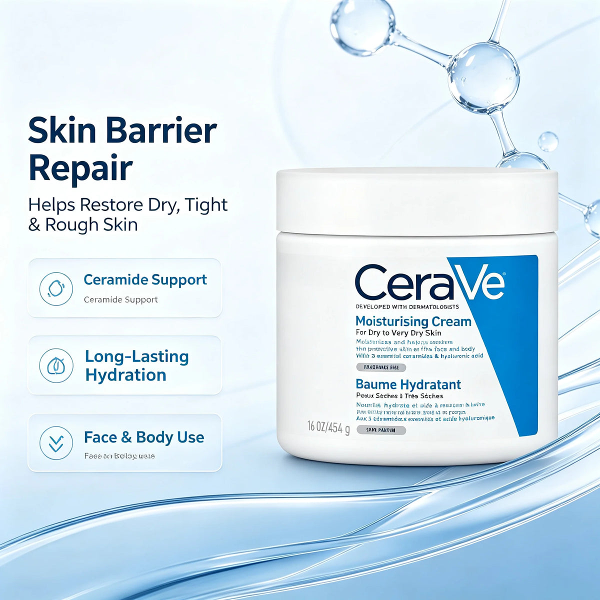 CeraVe Moisturizing Cream for Face & Body – Large Jar