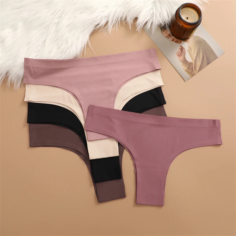 3PCS Seamless Maillard Panties Ultra-thin Brazilian panties Women Ice Silk Underwear Sexy Panty Low Waist G-string Female Solid