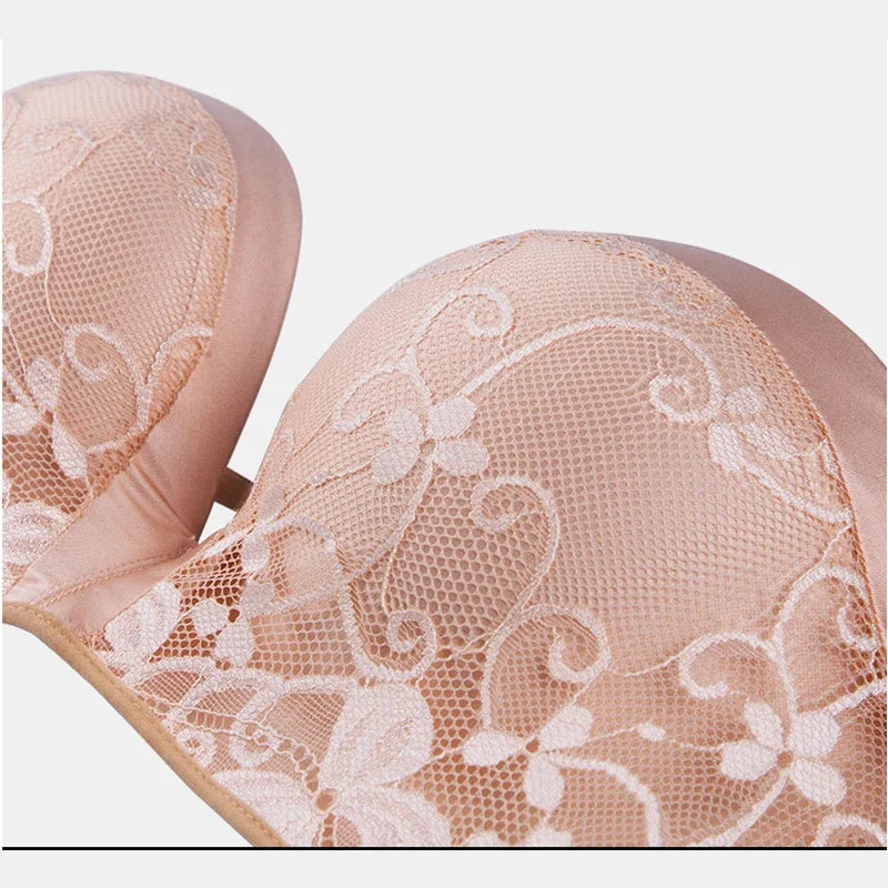 Women's Strapless Push Up Bra & Seamless Invisible Underwear Set | Lace No-Show Panties for Backless Wedding Dress (70A–85B)