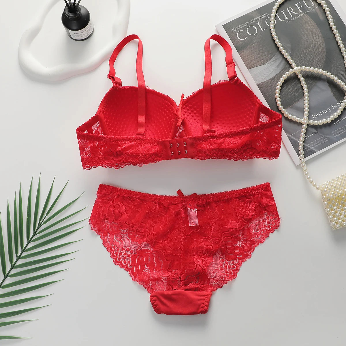 Floral Lace Push-Up Bra & Bikini Brief Set — 3/4 Cup Underwire | Women's Lingerie
