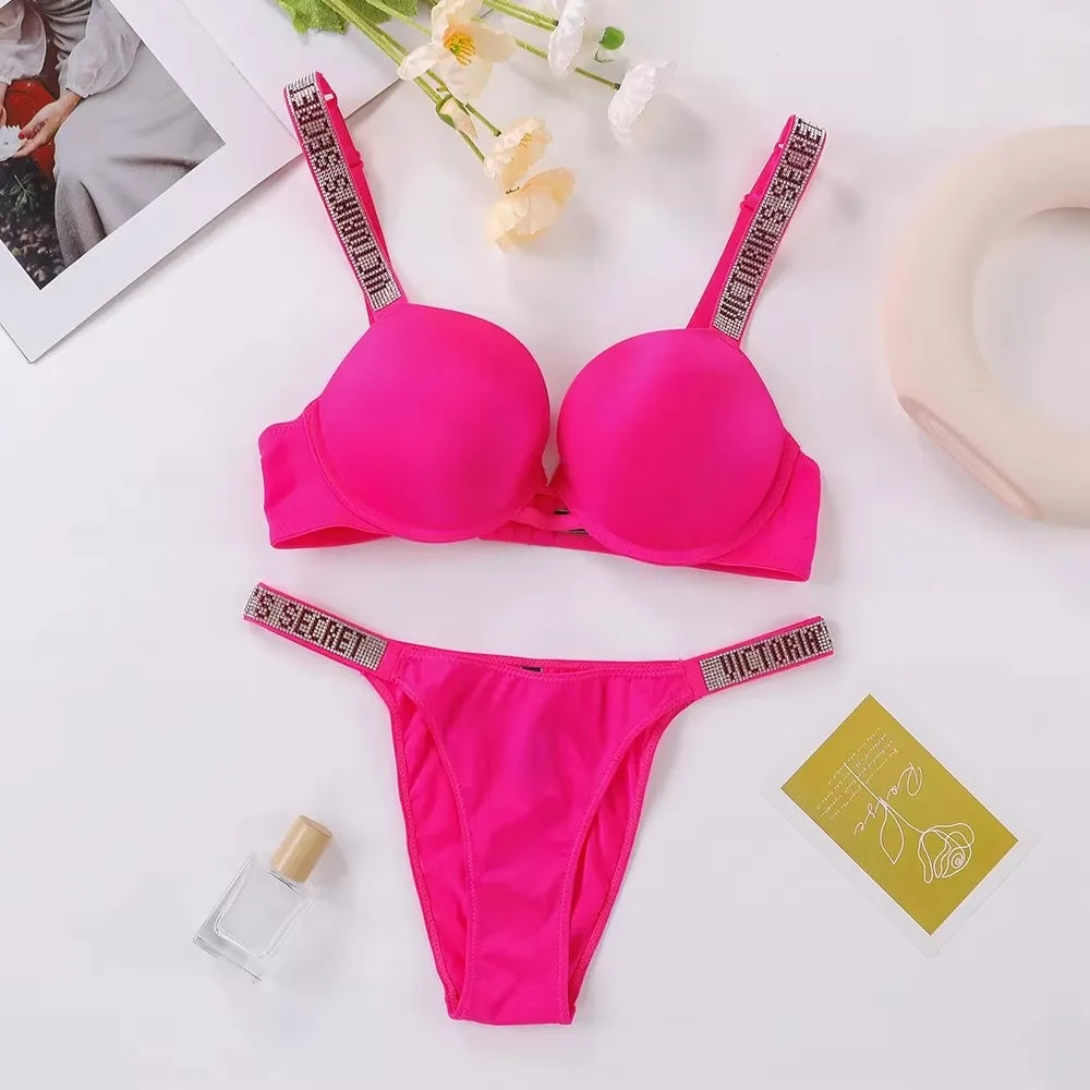 Women's Classic Lace Trim Bra & Panty Set – Supportive Adjustable Lingerie