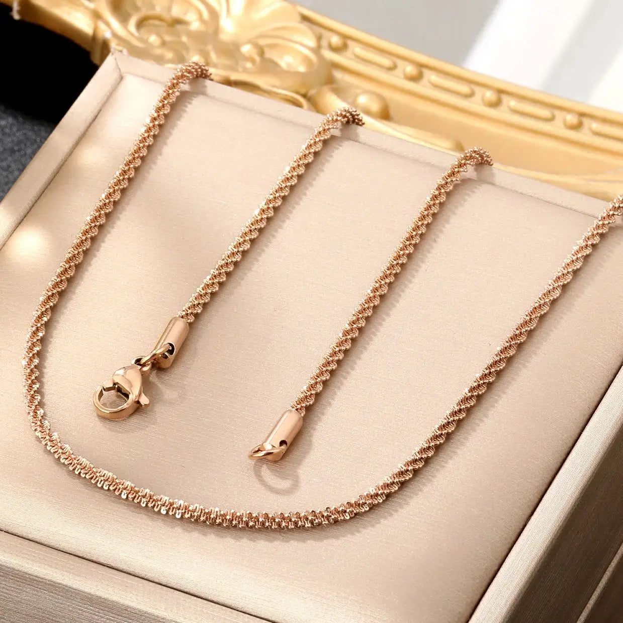 Popcorn Chain Choker Necklace – Minimalist Rose Gold Stainless Steel Clavicle Necklace for Women