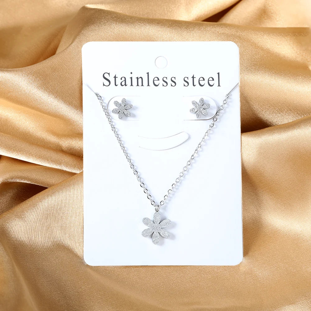 LUXUKISSKIDS Fashion Water Drop Choker Necklace Earrings Sets Stainless Steel Woman/Girls Luxury Jewelry Set Wedding Accessories