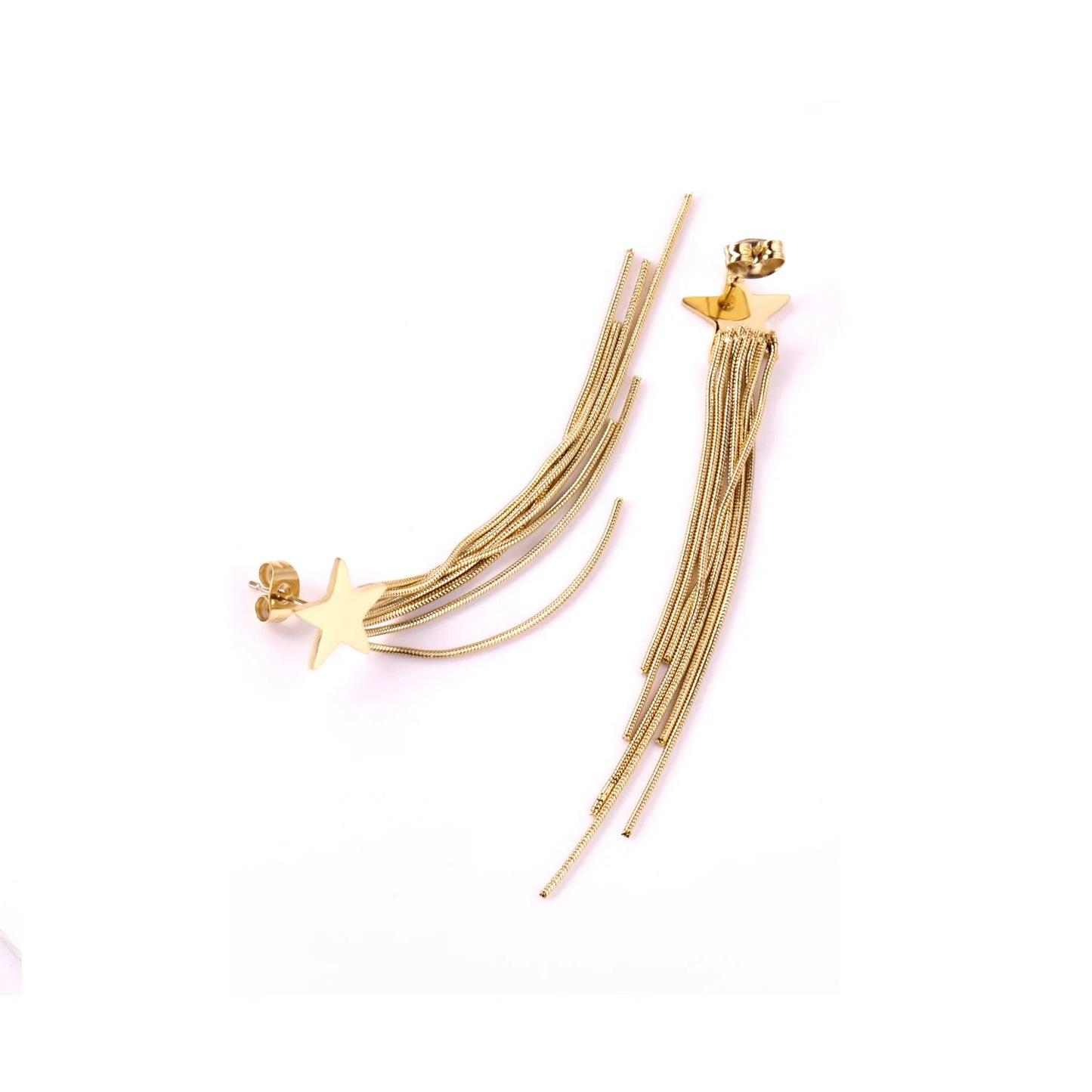 Long Tassel Drop Earrings – 18K Gold-Plated Stainless Steel Dangle Earrings for Women