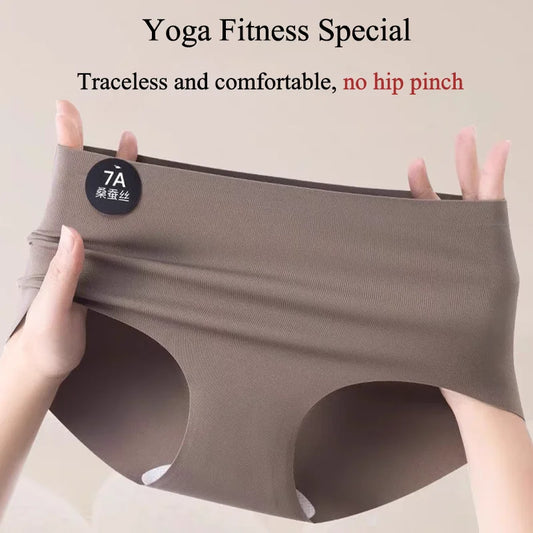 3-Pack Ice Silk Brief Panties – Seamless Low-Rise Underwear for Women (M–XL, 10 Color Sets)