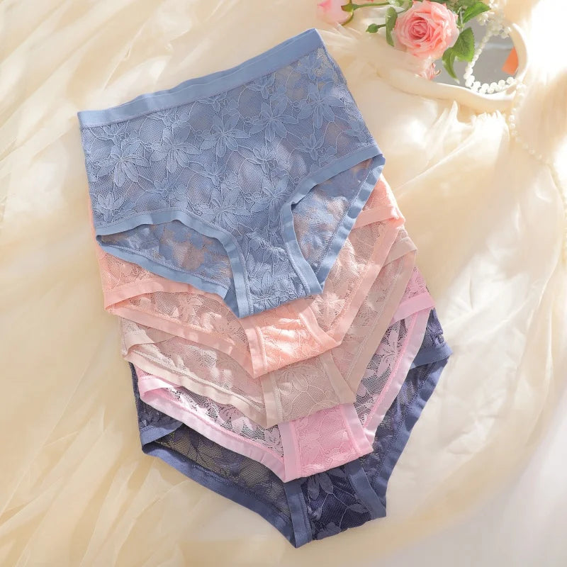 High-Waist Floral Lace Hollow Brief Panties – Breathable Sexy Underwear for Women (S–2XL, 9 Colors)