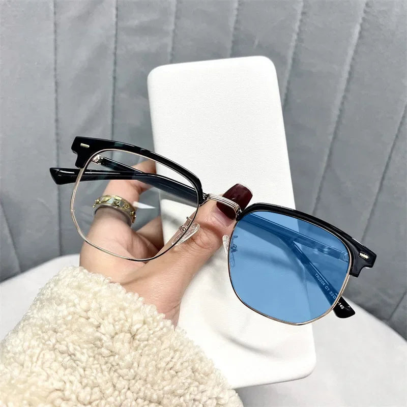 Square Metal Photochromic Glasses | Myopia Lens Options