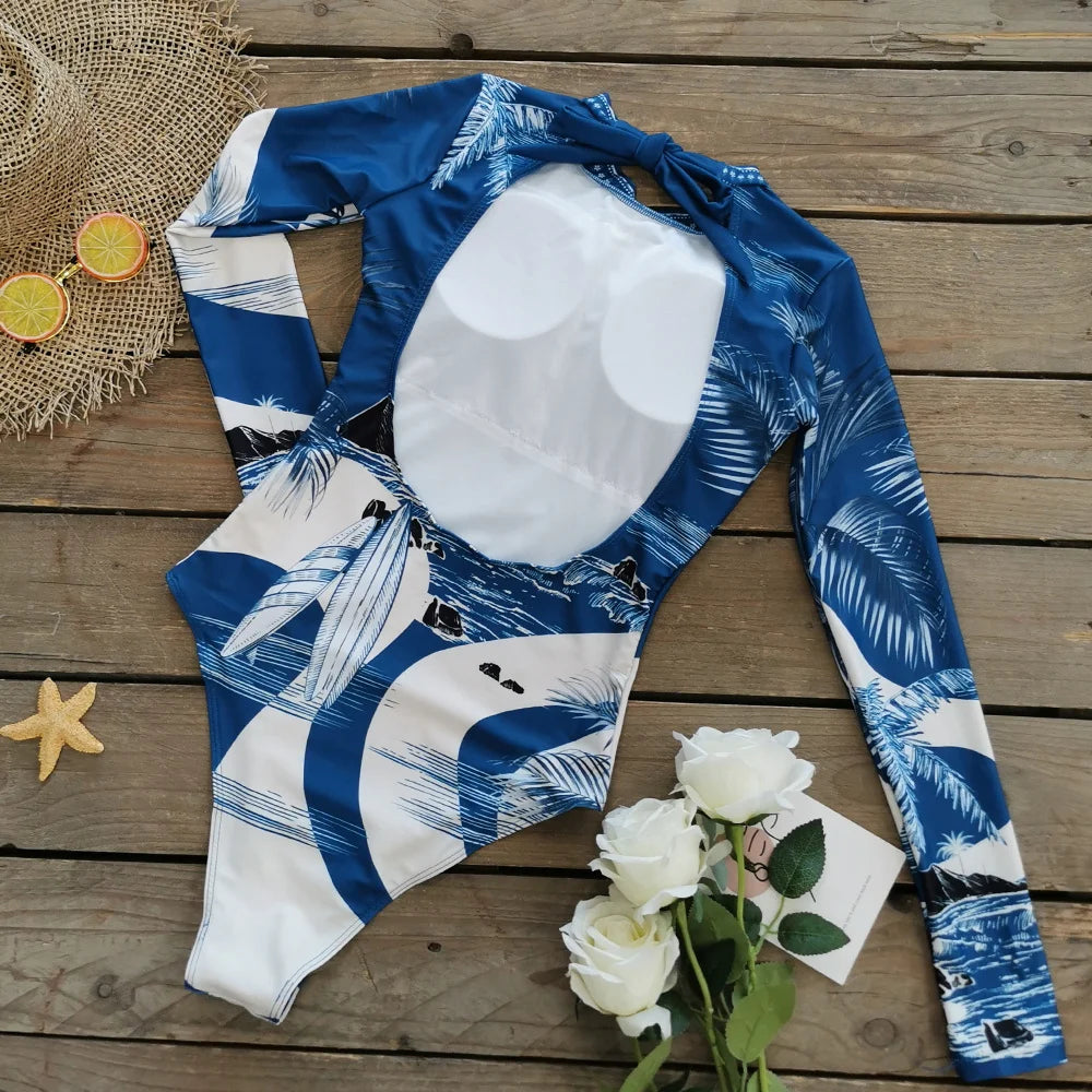 Color Block Surfing One-Piece Swimsuit — Long Sleeve Zipper | Women's Sport Swimwear