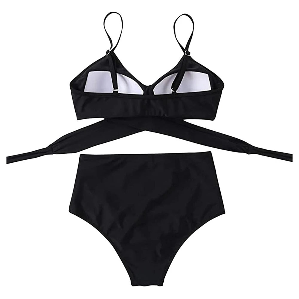 High Waist Bikini Set — Cross Front Top & Ruched Bottoms | Women's Swimwear