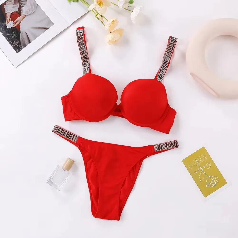 Women's Classic Lace Trim Bra & Panty Set – Supportive Adjustable Lingerie