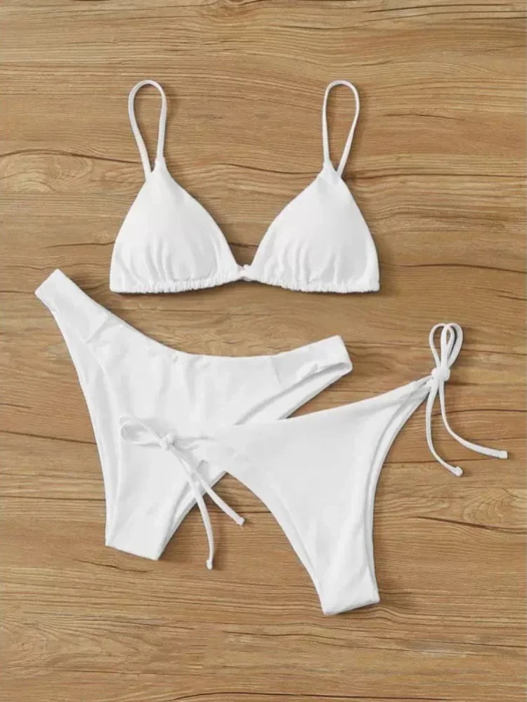 3-Piece Bikini Set — Triangle Top with Low & Mid Waist Bottoms | Women's Swimwear