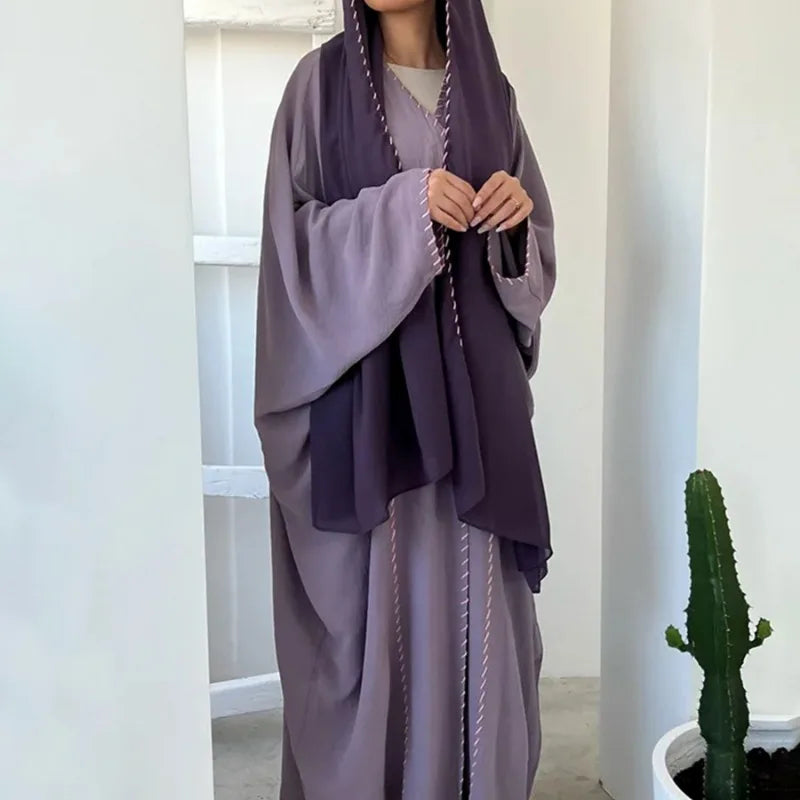 2 Piece Arabia Muslim Modest Cardigan for Women Eid Dubai Hijab Kimono Abaya Dress Luxury Islam Coat Clothing Turkish Solid Robe