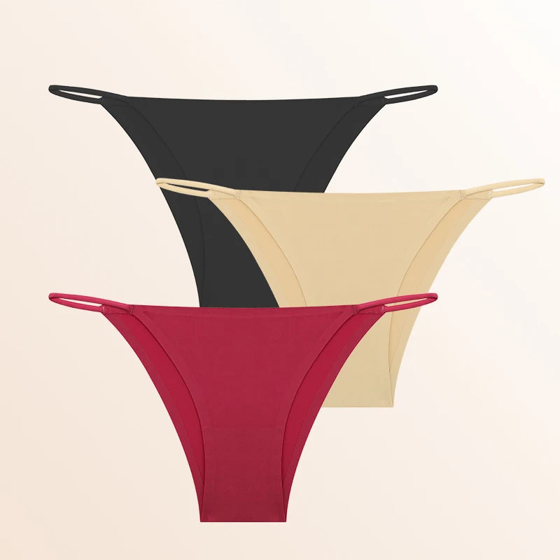 FINETOO 3Pcs Seamless Ice Silk Underwear New Color Sexy Thin Strap Briefs Girls Low Waist Breathable Panties No Trace Lingerie