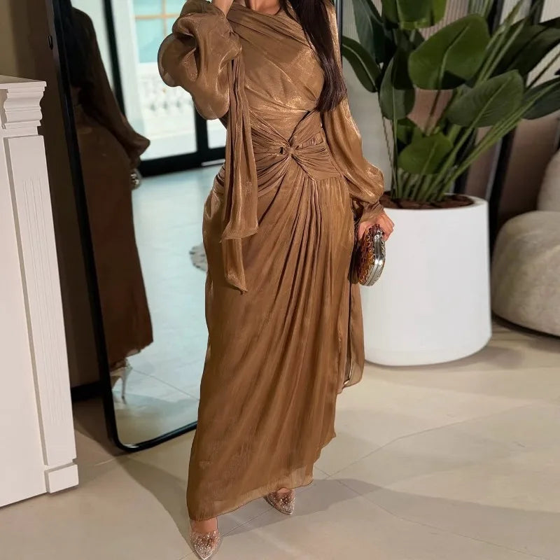Ramadan Arabic Muslim Modest Satin Abaya for Women Elegant Eid Dubai Fit-and-flare Dress Islam Holiday Outfit Turkey Kaftan Robe