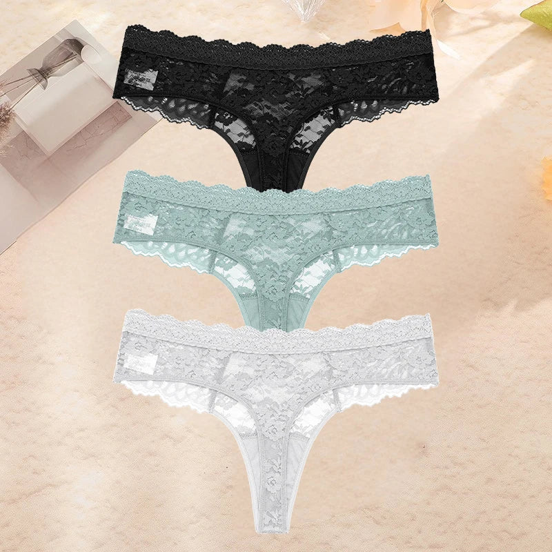 FINETOO 3PCS/Set S-XL Women Sexy Panties G-string Sexy Woman's Underwear Girl Lace Lingerie Female Bikini Lady Thong Intimates