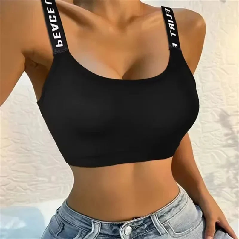 Women's Seamless Yoga Crop Top – Wire-Free, Padded, Wide Strap Activewear Tank