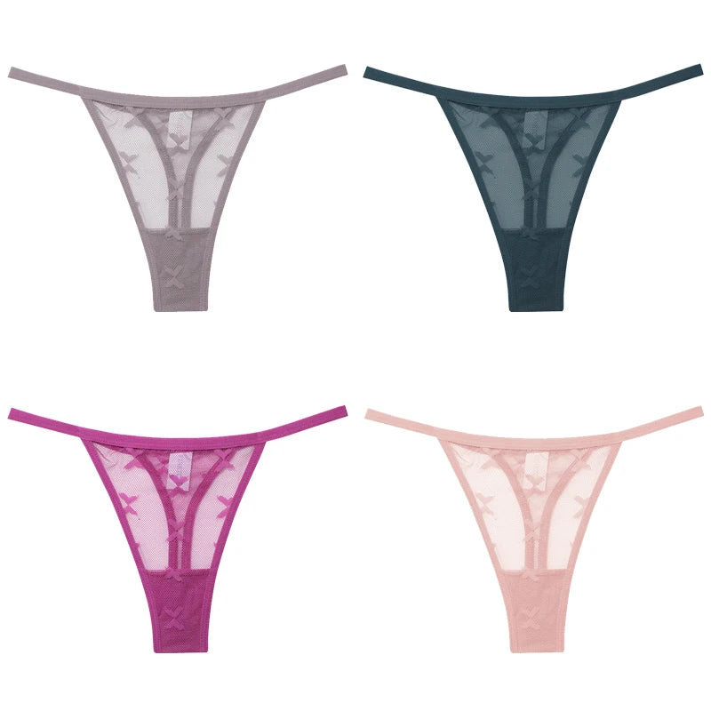 FINETOO 4Pcs/set Lace Thongs Sexy Low Waist Bikini Panties S-XL Lace G-string Underpants Comfortable T-Back Underwear Lingerie