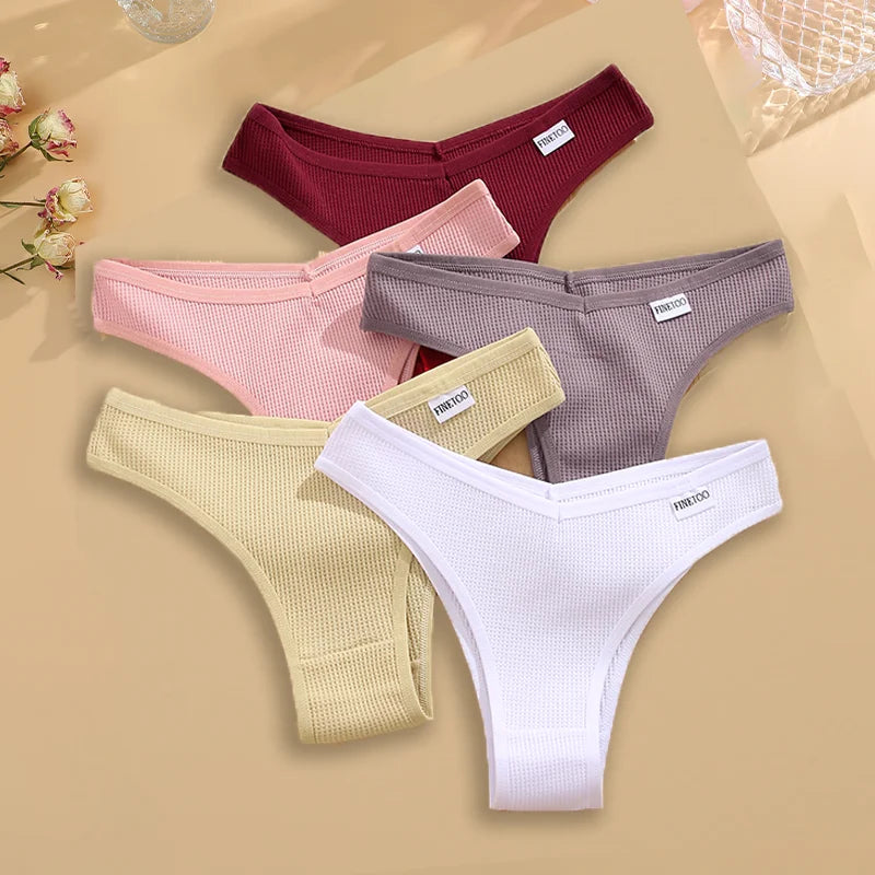 5-Pack Waffle-Knit Cotton Brazilian Panties – Soft Low-Rise Underwear for Women (S–XL, 5 Color Sets)