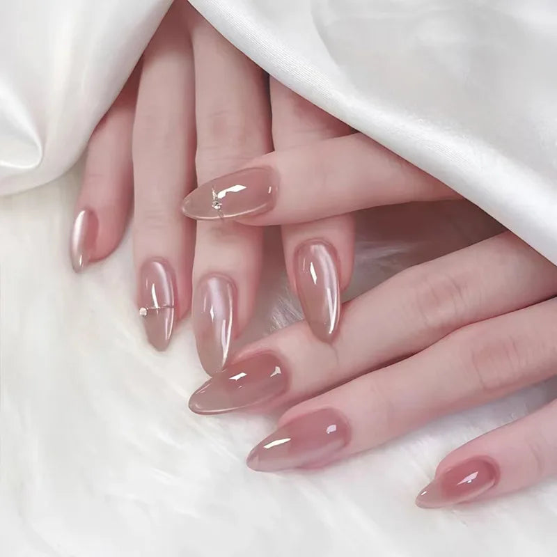 Short Almond Cat Eye Press-On Nails - Glossy Glitter, 24-Piece Set