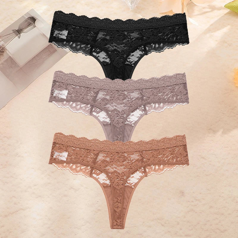 FINETOO 3PCS/Set S-XL Women Sexy Panties G-string Sexy Woman's Underwear Girl Lace Lingerie Female Bikini Lady Thong Intimates