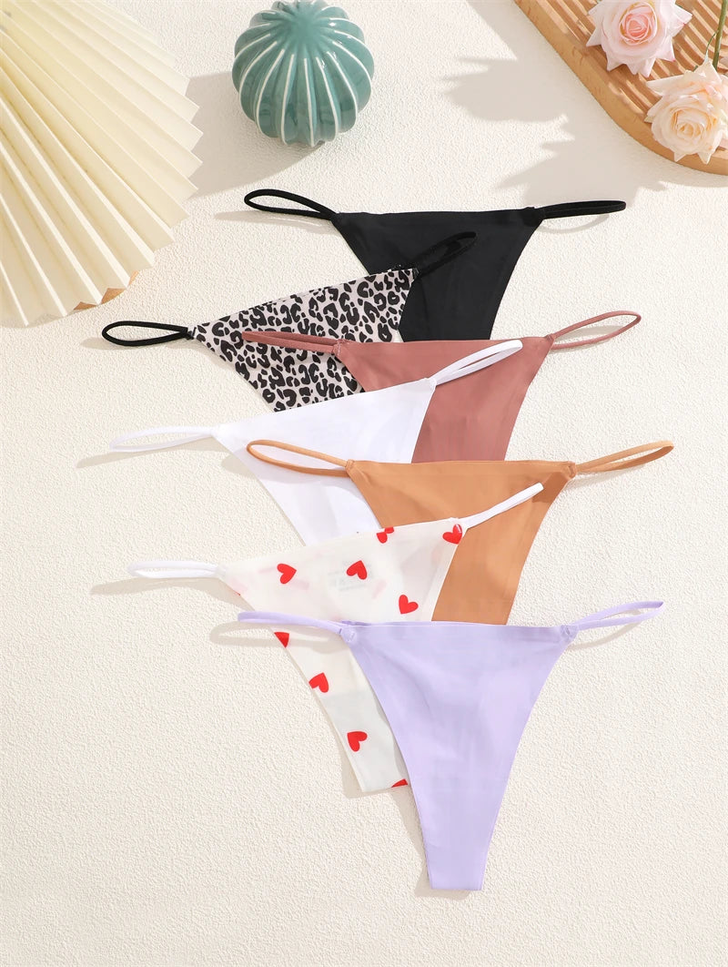 7-Pack Ice Silk Printed & Solid Thongs — Seamless Low-Rise G-String