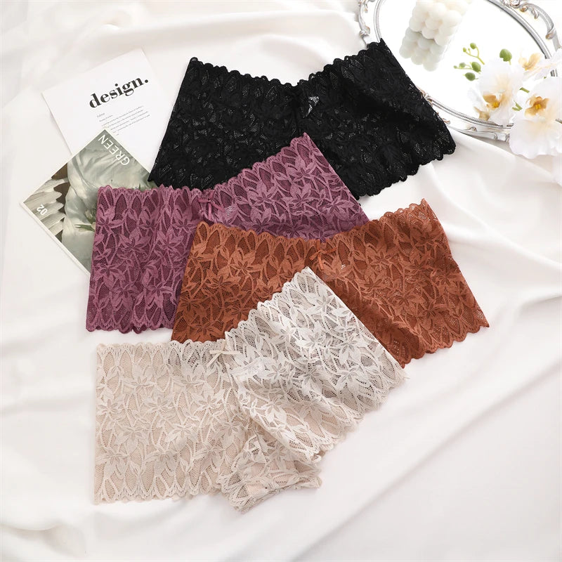 3-Pack Lace Boyshort Panties – Low-Rise Floral Underwear for Women (S–XL, 14 Color Sets)