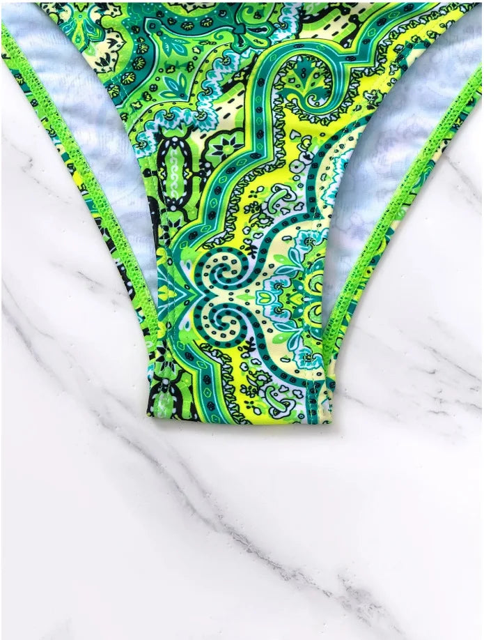 Push-Up Halter Bikini Set — Bow-Tie Top & Printed Side-Tie Bottoms | Women's Swimwear