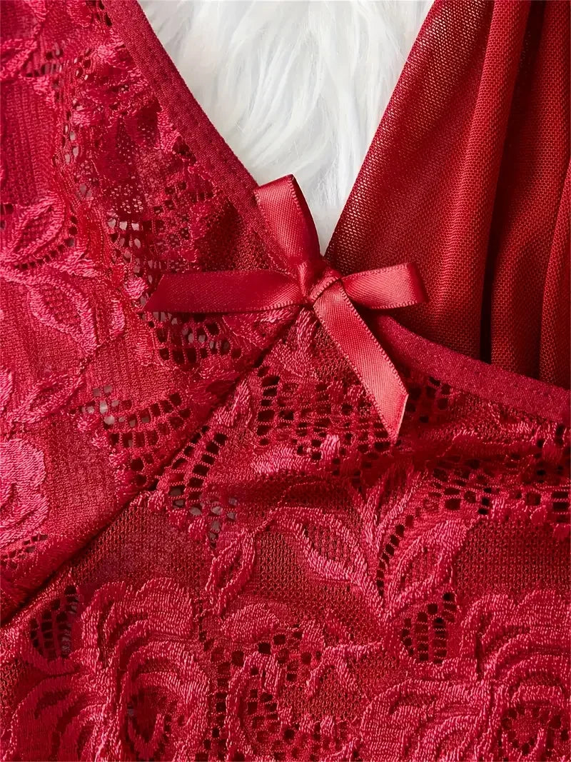 Lace Babydoll Lingerie Set — Floral Embroidery Slip Dress & Panty | Women's Intimate Wear
