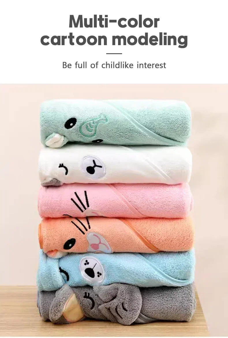 Cute Animal Baby Bath Towel – Soft, Absorbent Hooded Wrap for Newborns & Toddlers (80x80cm)
