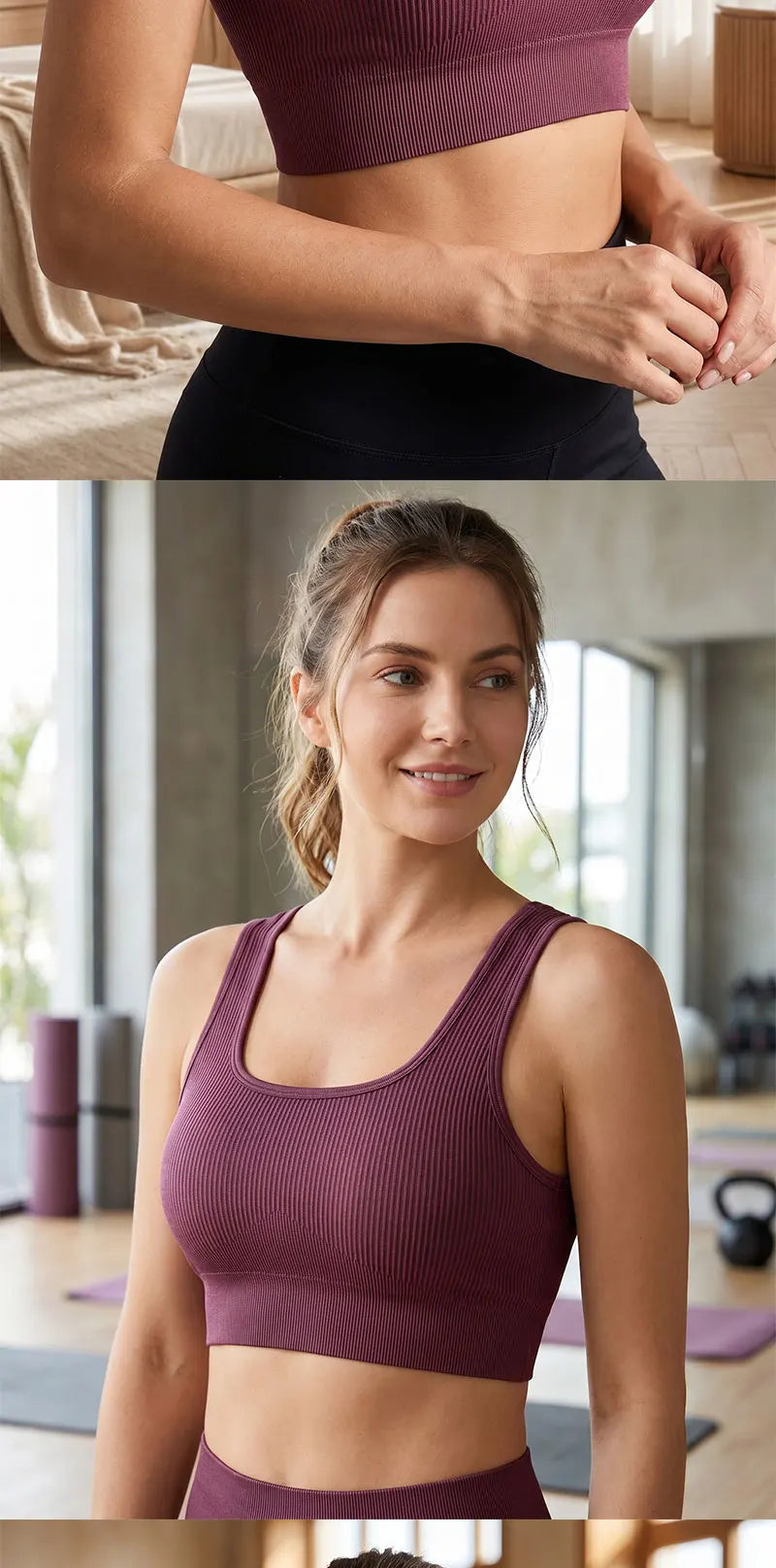 Women's Ribbed Yoga Tank Top – Padded Sports Bra | Square Neck Workout Vest
