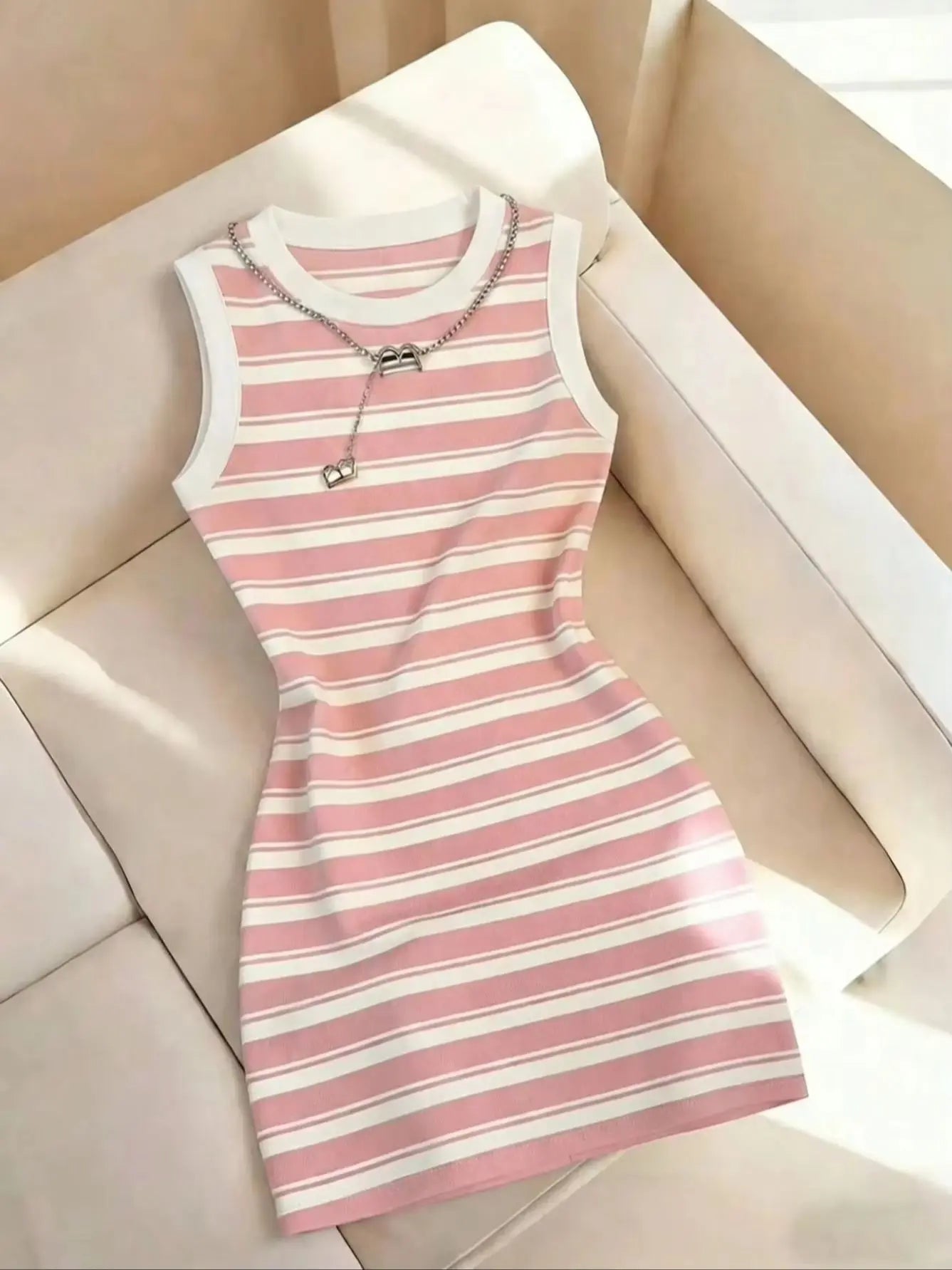 Women's Spring/Summer Casual Elegant Sleeveless Slim-Fit Round Neck Striped Print Dress